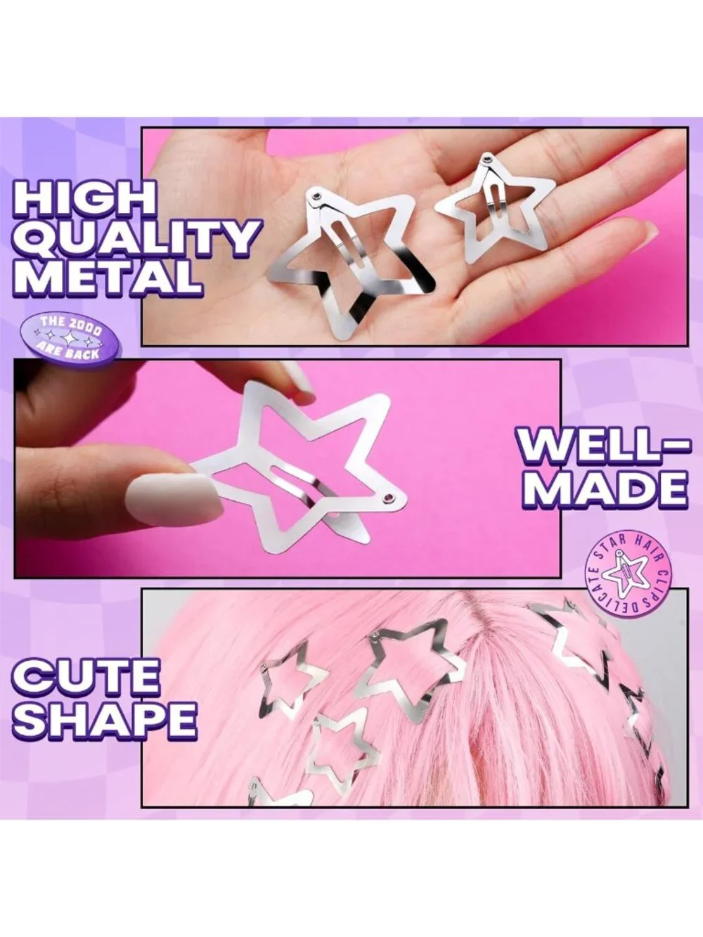 20 Pcs Y2K Hair Clips & Barrettes Set - Silver Non-Slip Snap Hair Accessories
